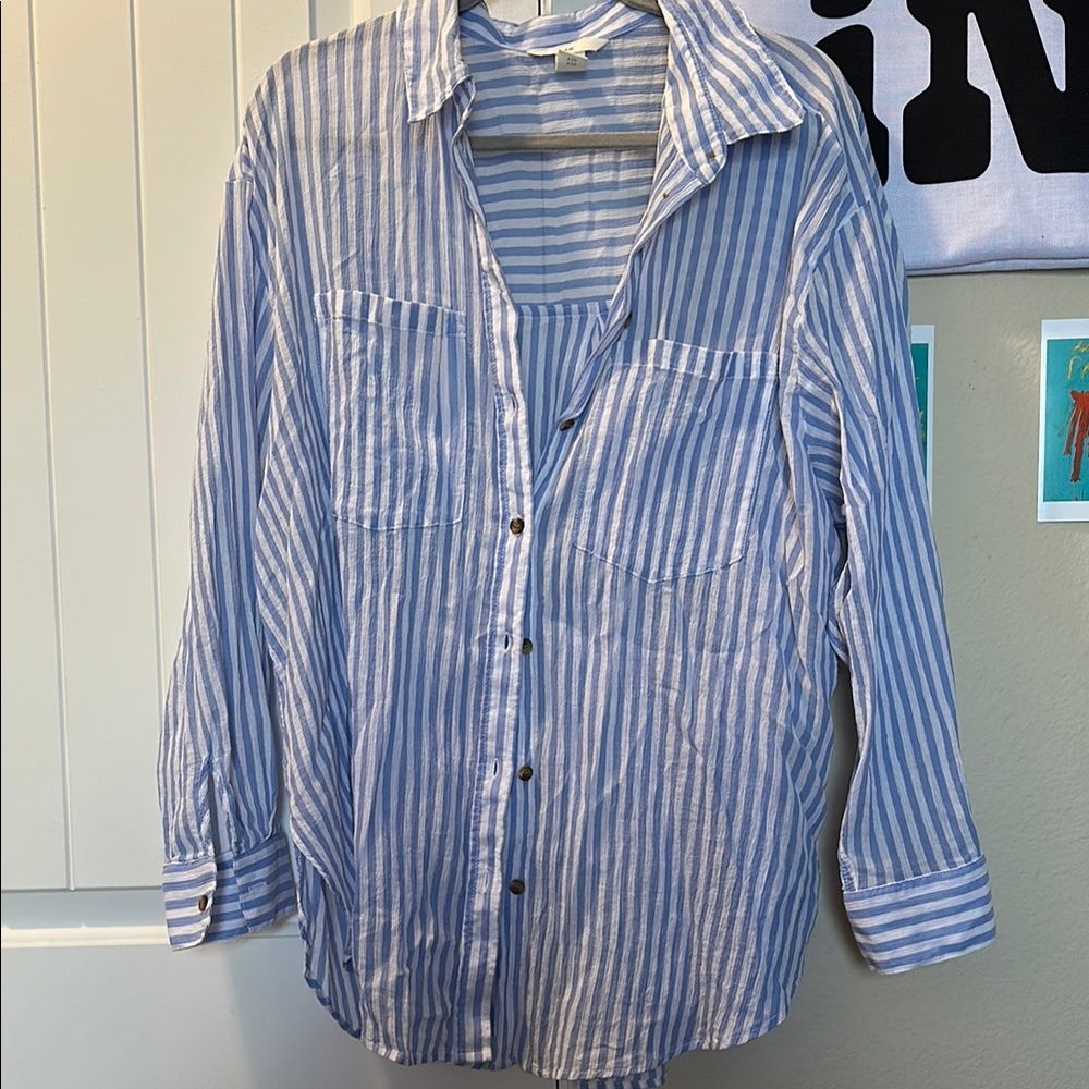 Blue and White Striped Button-Up Shirt